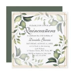 Chic Modern Floral Greenery Botanical Quiceanera