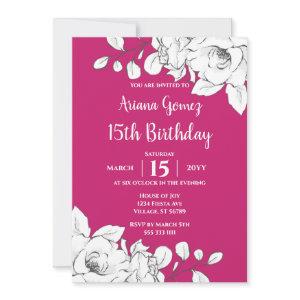 Chic Modern Magenta White Floral 15th Birthday