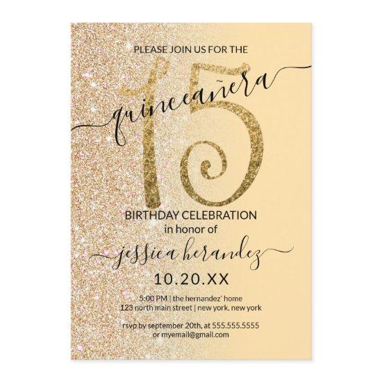 Chic Modern Yellow Gold Glitter Ombre Quinceañera