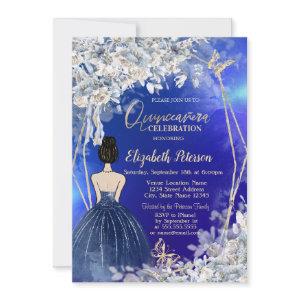 Chic Navy Blue Dress Girl,Blue Flowers Quinceanera