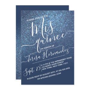 Chic Navy Blue Sparkly Glitter Ombre Quinceañera