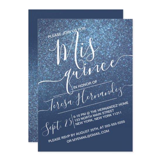 Chic Navy Blue Sparkly Glitter Ombre Quinceañera