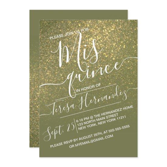 Chic Olive Green Sparkly Glitter Ombre Quinceañera
