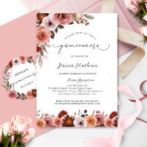 Chic Pink, Blush and Burgundy Floral Quinceañera