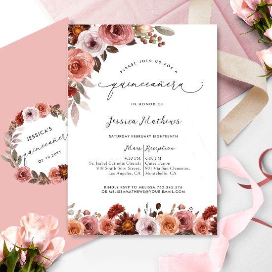 Chic Pink, Blush and Burgundy Floral Quinceañera