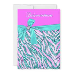 Chic Pink Fake Glitter Zebra Quinceanera Party