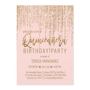 Chic Pink Gold Glitter Fringe Curtain Quinceañera