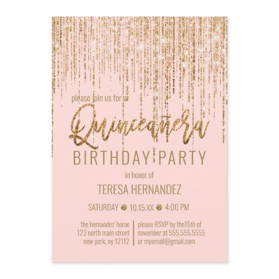 Chic Pink Gold Glitter Fringe Curtain Quinceañera