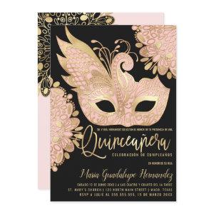 Chic Pink Gold Masquerade Mask Español Quinceañera
