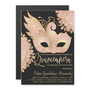 Chic Pink Gold Masquerade Mask Español Quinceañera Magnetic