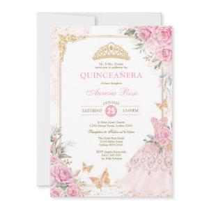 Chic Pink Roses Crown Princess Dress Quinceañera I
