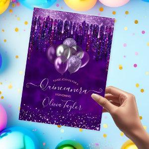 Chic purple drips glitter balloons Quinceanera