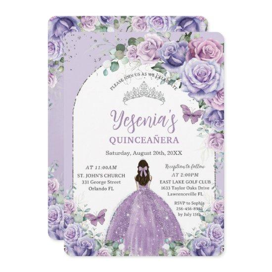 Chic Purple Lilac Floral Quinceañera Silver Arch