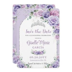 Chic Purple Lilac Floral Quinceañera Silver Arch  Save The Date