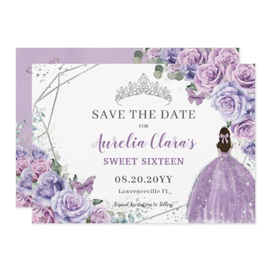 Chic Purple Lilac Floral Quinceanera Sweet Sixteen Save The Date