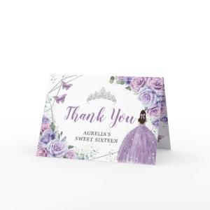 Chic Purple Lilac Floral Quinceanera Sweet Sixteen Thank You Card