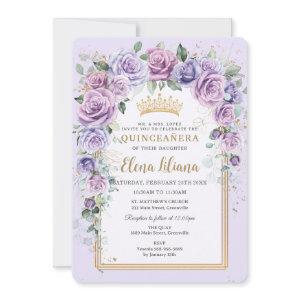 Chic Purple Lilac Lavender Floral Gold Quinceañera