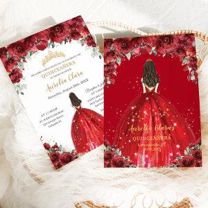 Chic Quinceañera 15th Red Floral Roses Princess