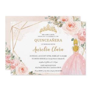 Chic Quinceañera Blush Pink Floral Blonde 15 Anos