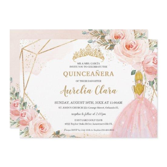 Chic Quinceañera Blush Pink Floral Blonde 15 Anos