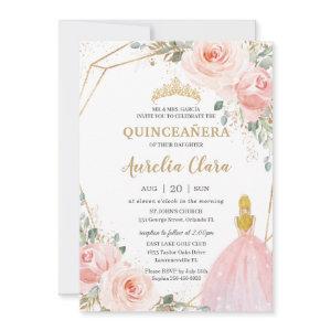 Chic Quinceañera Blush Pink Floral Blonde Birthday