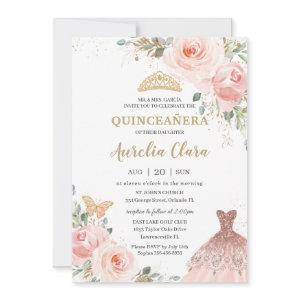 Chic Quinceañera Blush Pink Floral Dress Birthday