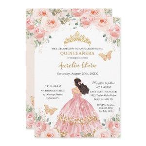 Chic Quinceañera Blush Pink Floral Gold Princess