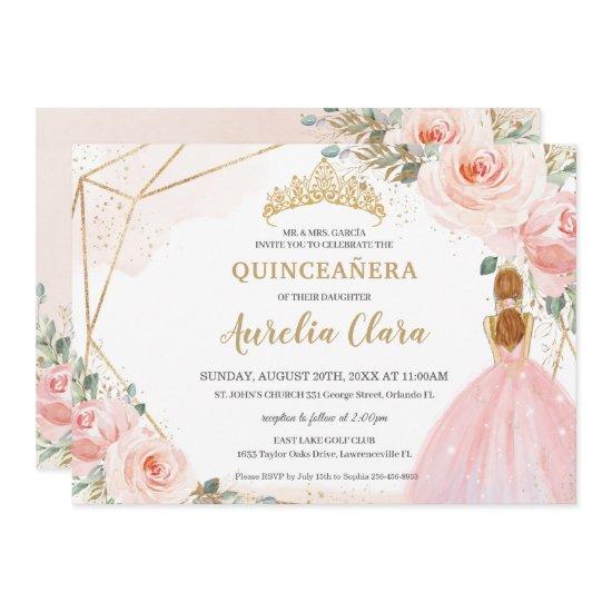 Chic Quinceañera Blush Pink Floral Tiara Birthday
