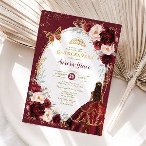 Chic Quinceañera Burgundy Blush Floral Butterfly