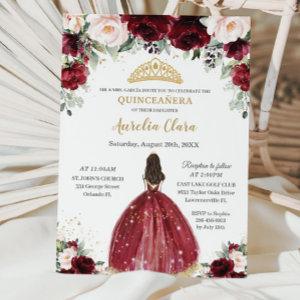 Chic Quinceañera Burgundy Blush Floral Princess
