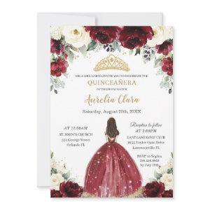Chic Quinceañera Burgundy Ivory Floral Princess