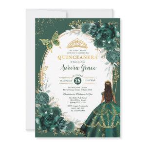 Chic Quinceañera Emerald Green Floral Butterfly In
