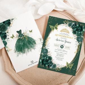 Chic Quinceañera Emerald Green Floral Butterfly