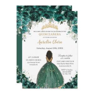 Chic Quinceañera Emerald Green Floral Princess