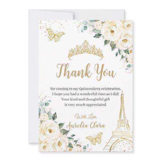 Chic Quinceañera Ivory Floral Eiffel 16th Birthday Thank You Card