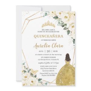Chic Quinceañera Ivory White Floral Gold Princess