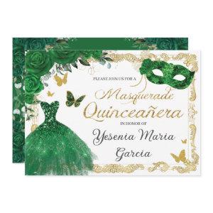 Chic Quinceañera Masquerade Emerald Green Floral I