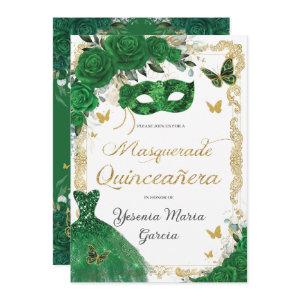 Chic Quinceañera Masquerade Emerald Green Floral