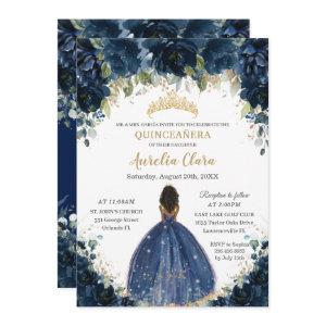 Chic Quinceañera Navy Blue Floral Brown Princess