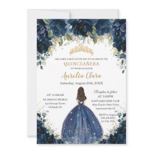 Chic Quinceañera Navy Blue Floral Princess Crown