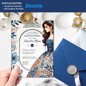 CHIC Quinceañera Navy Blue Rose Gold Dress Flowers Acrylic