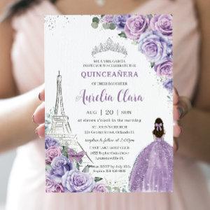 Chic Quinceañera Purple Floral Paris Eiffel Silver
