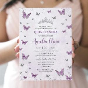 Chic Quinceañera Purple Lilac Butterflies Silver