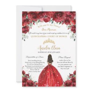 Chic Quinceañera Red Floral Dama Proposal Request
