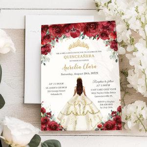 Chic Quinceañera Red Floral Princess White Dress