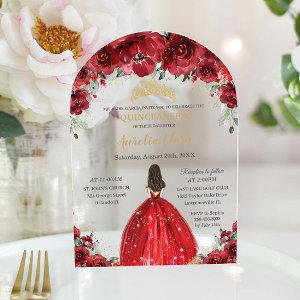 Chic Quinceañera Red Floral Roses Princess Arch Acrylic