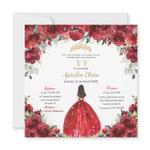 Chic Quinceañera Red Floral Roses Princess Gold