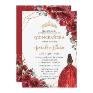 Chic Quinceañera Red Flowers Floral Brown Princess
