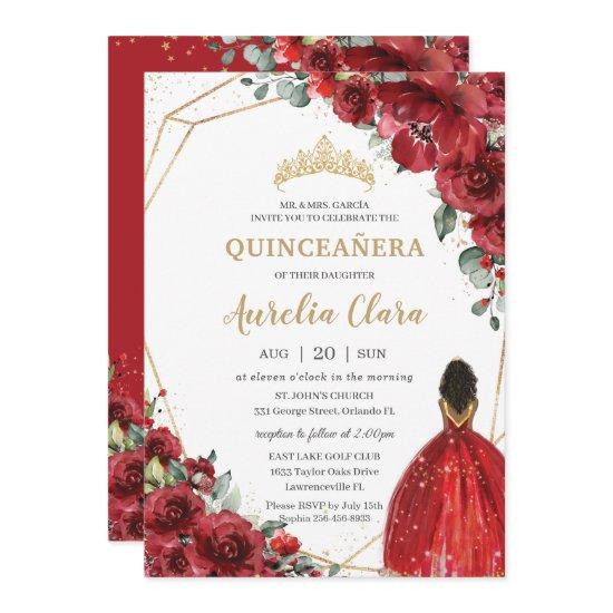 Chic Quinceañera Red Flowers Floral Brown Princess