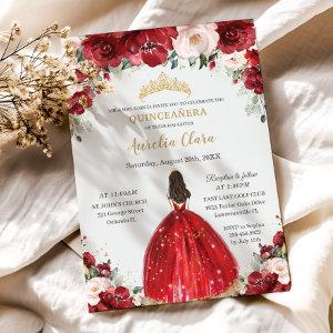 Chic Quinceañera Red Pink Floral Princess Dress